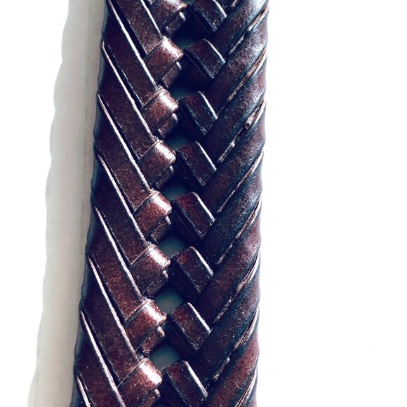 Tommy Hilfiger Brown Leather Woven Belt SZ 34 - Picture 7 of 7